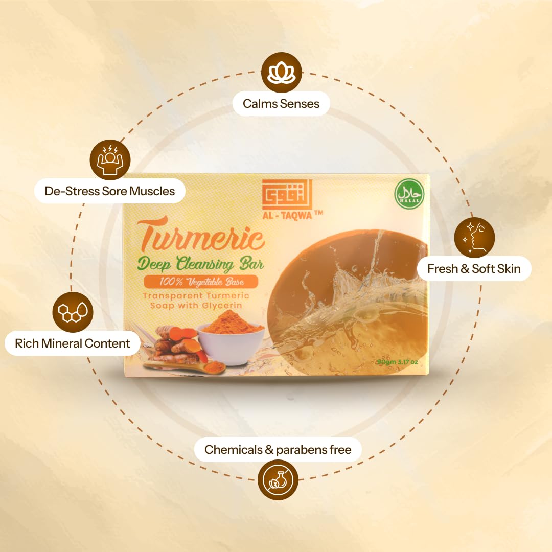 AL-TAQWA Turmeric Soap Bar Body and Face, Men/Women, for all Skin Types, Natural Face Wash